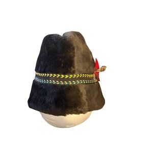 Vintage Alpine German Bavarian‎ Black Wool Felt Hat Feather Oktoberfest Medium